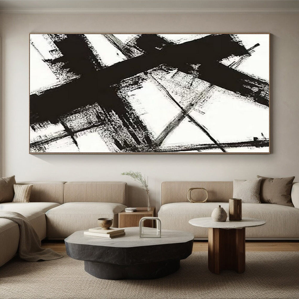 Cool Abstract Paintings in Black and White with Bold Lines PT014