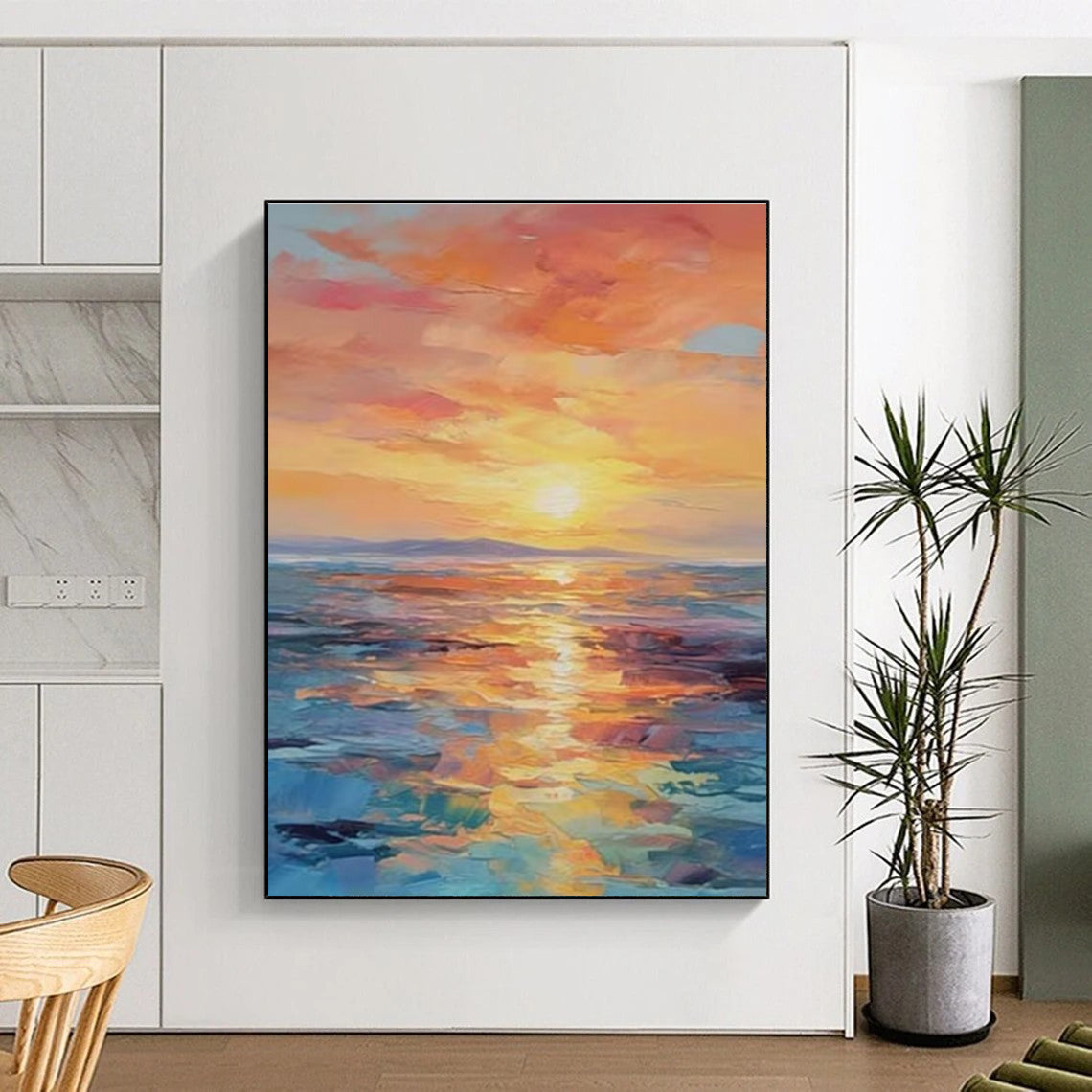 Large Contemporary Wall Art Multicolor Abstract Seaside Sunset Art DPS481