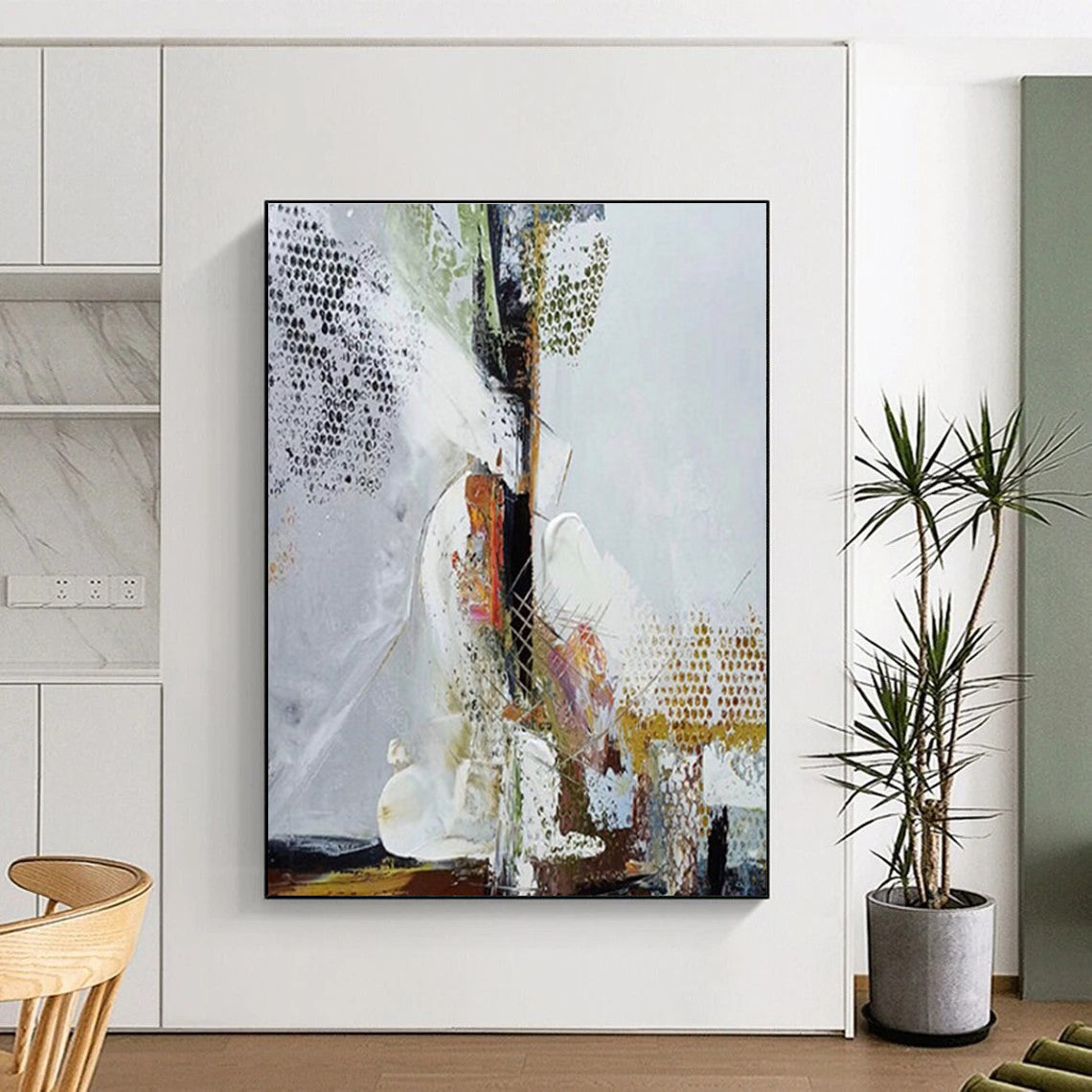 Huge Size Multicolor Abstract Painting with Dotted and Textured Layers, Oversized Abstract Wall Art PT217