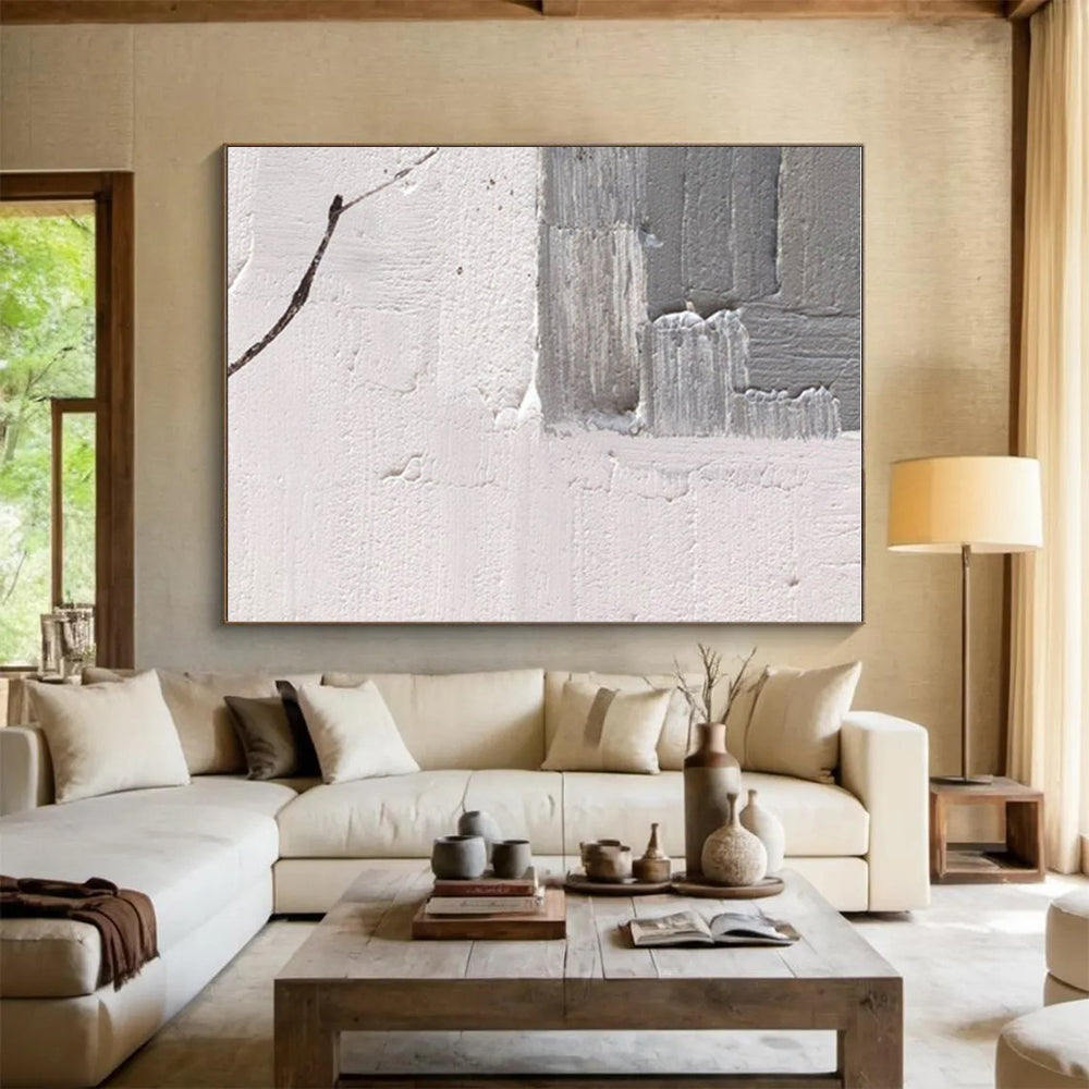 Handmade Art in Grey and White Textural Abstract Layers Painting PT263