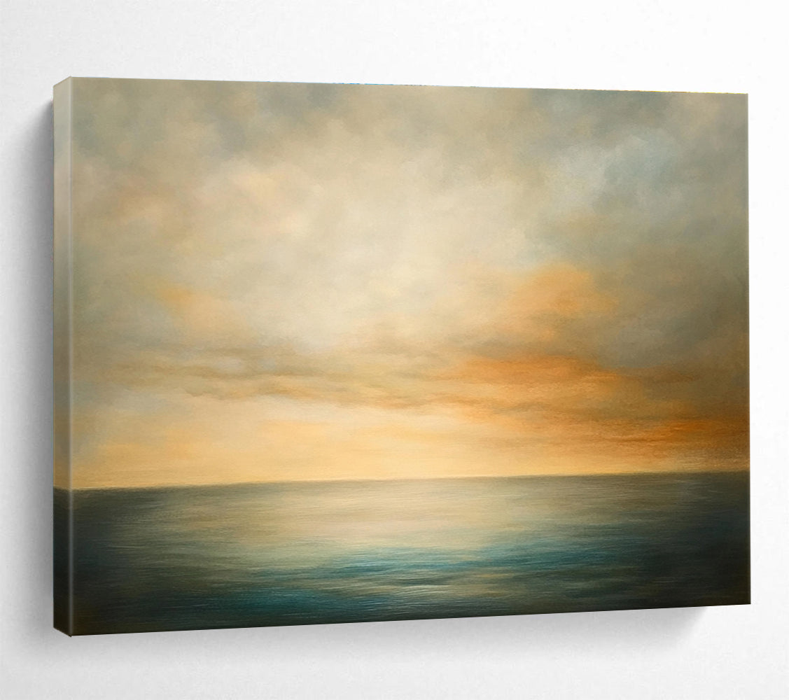 Paintings For House Beige, Orange, and Blue Serene Seaside Sunset HPS320