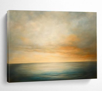 Paintings For House Beige, Orange, and Blue Serene Seaside Sunset HPS320
