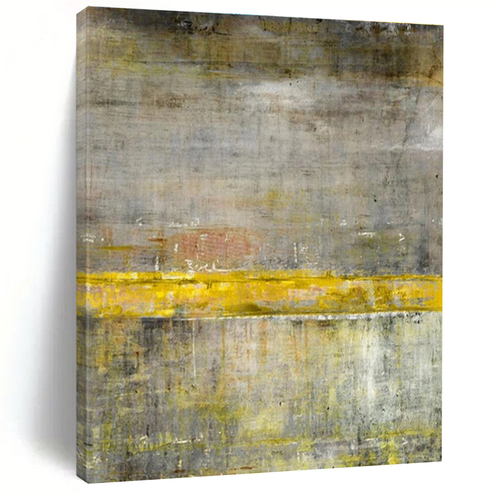 Large Size Gray Yellow Textured Abstract Minimalist Art PT344