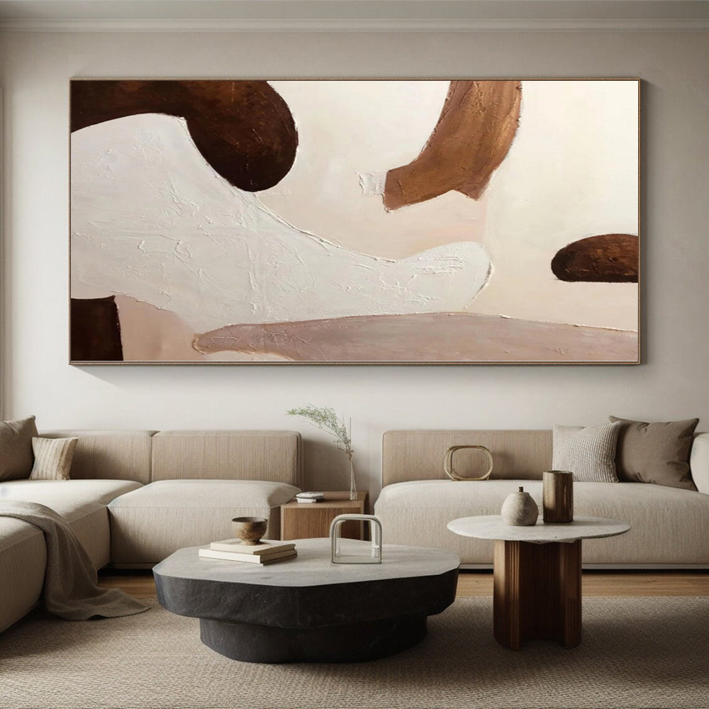 Oversized Abstract Wall Art Beige, Brown & Gold Textured Abstract Painting On Canvas PT040