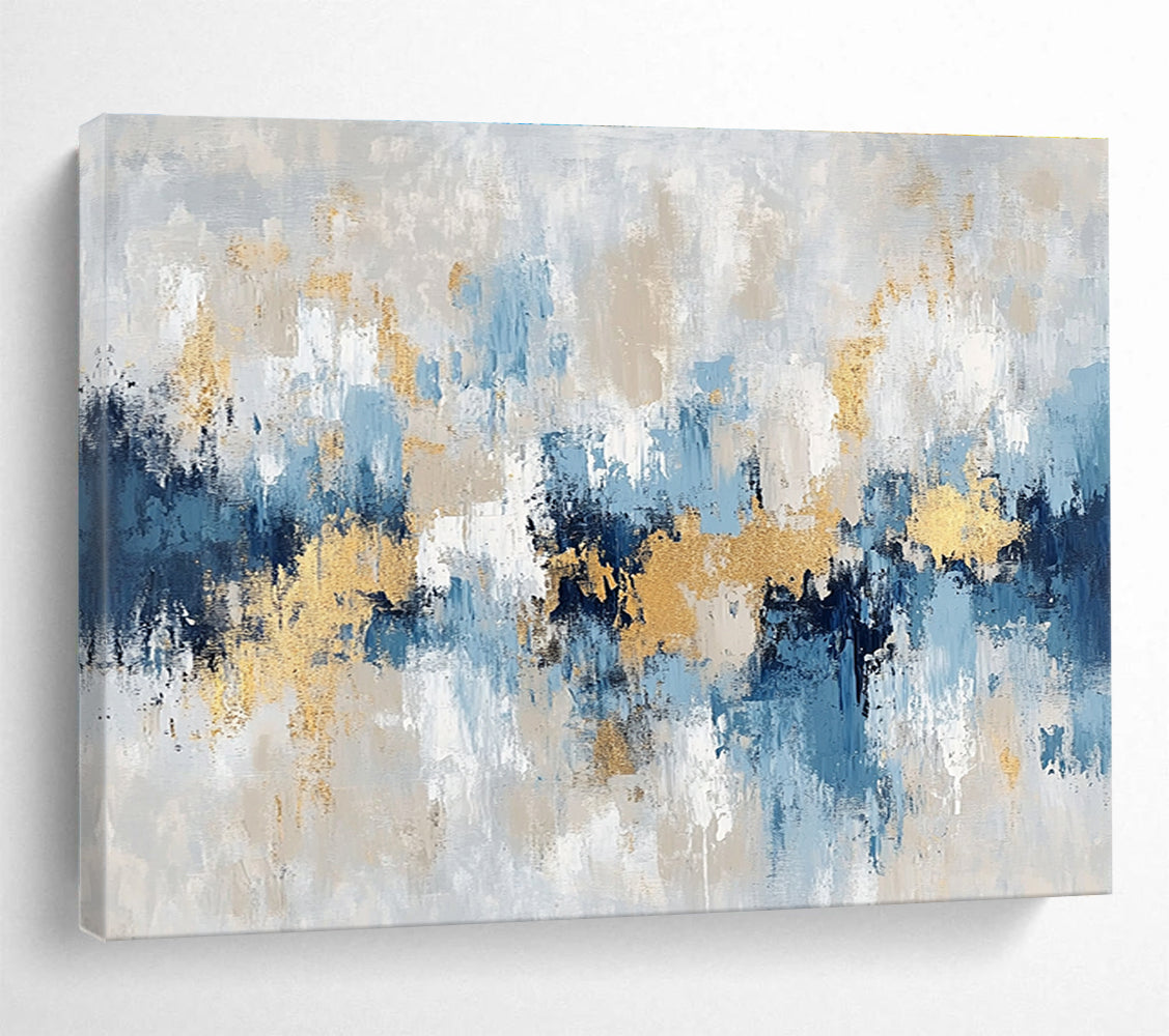 Oversized Abstract Wall Art Blue, Gray, Gold & White Textured Abstract Painting HPS263