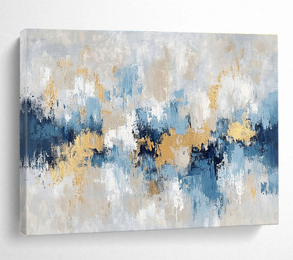 Oversized Abstract Wall Art Blue, Gray, Gold & White Textured Abstract Painting HPS263