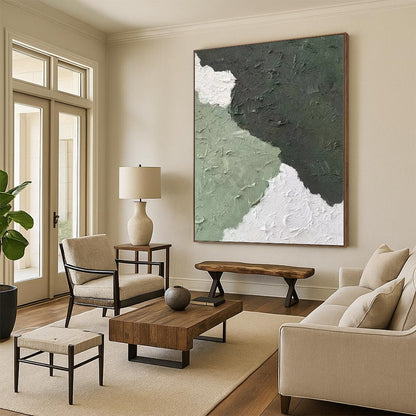 Hand Painted Art Green & White Textured Abstract Painting On Canvas PT063