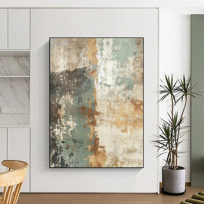 Hand Painting Teal, Brown, and Beige Textured Abstract Art PT741