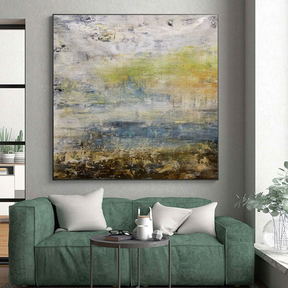 Hand Painted Art Gray Green Abstract Landscape Acrylic Painting PT431