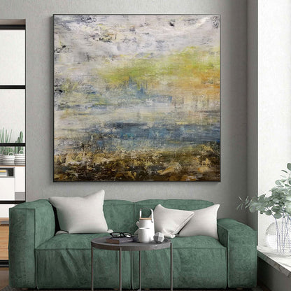 Hand Painted Art Gray Green Abstract Landscape Acrylic Painting PT431