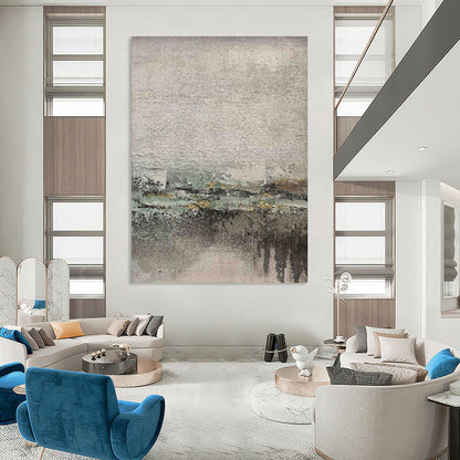 Oversized Abstract Wall Art Gray, Beige, and Green Textured Abstract Landscape Art DPS472