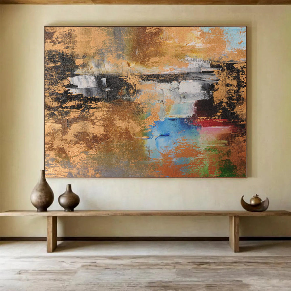 Acrylic Modern Art Multicolor & Gold Textured Abstract On Canvas HPS016