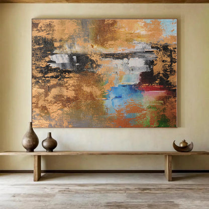 Acrylic Modern Art Multicolor & Gold Textured Abstract On Canvas HPS016
