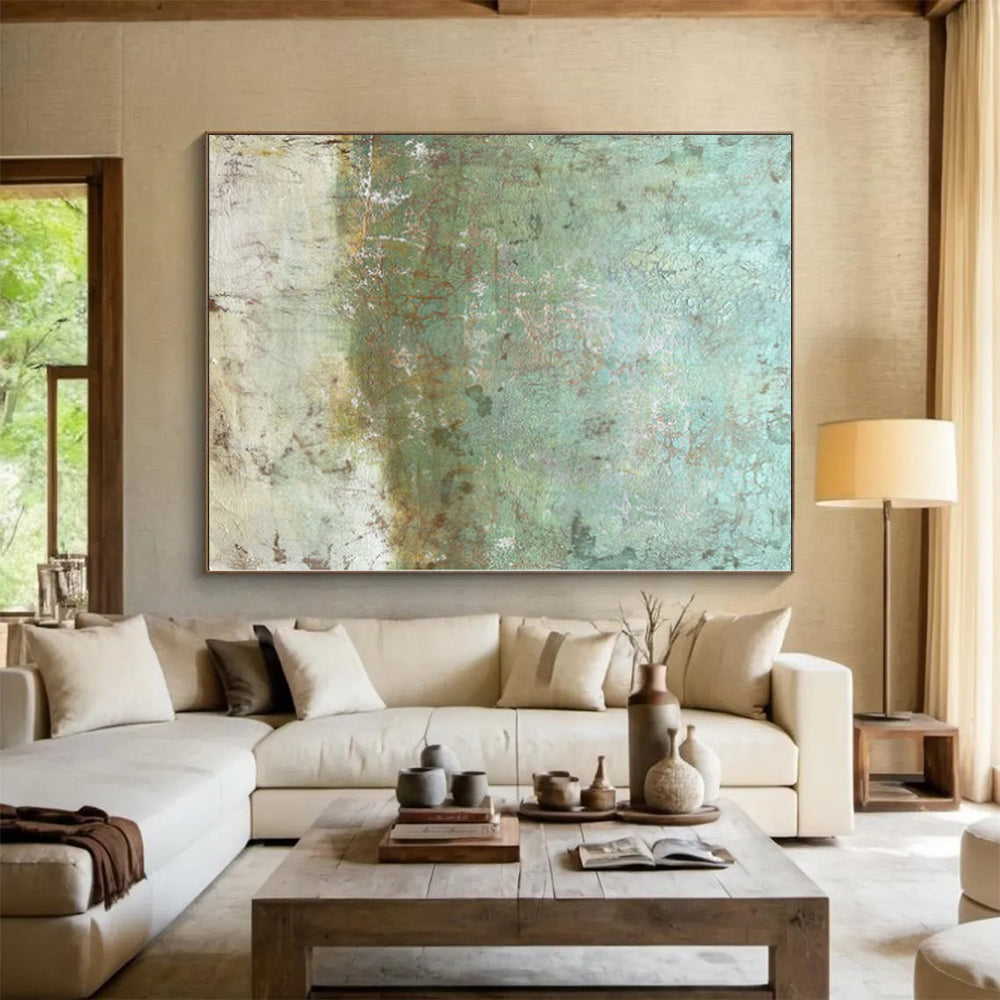 Hand-Painted Teal & Brown Textured Abstract Painting On Canvas PT071