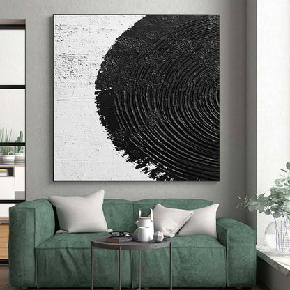 Wall Decor Abstract Paintings Large With Black, White Textured Circular Pattern On Canvas PT196