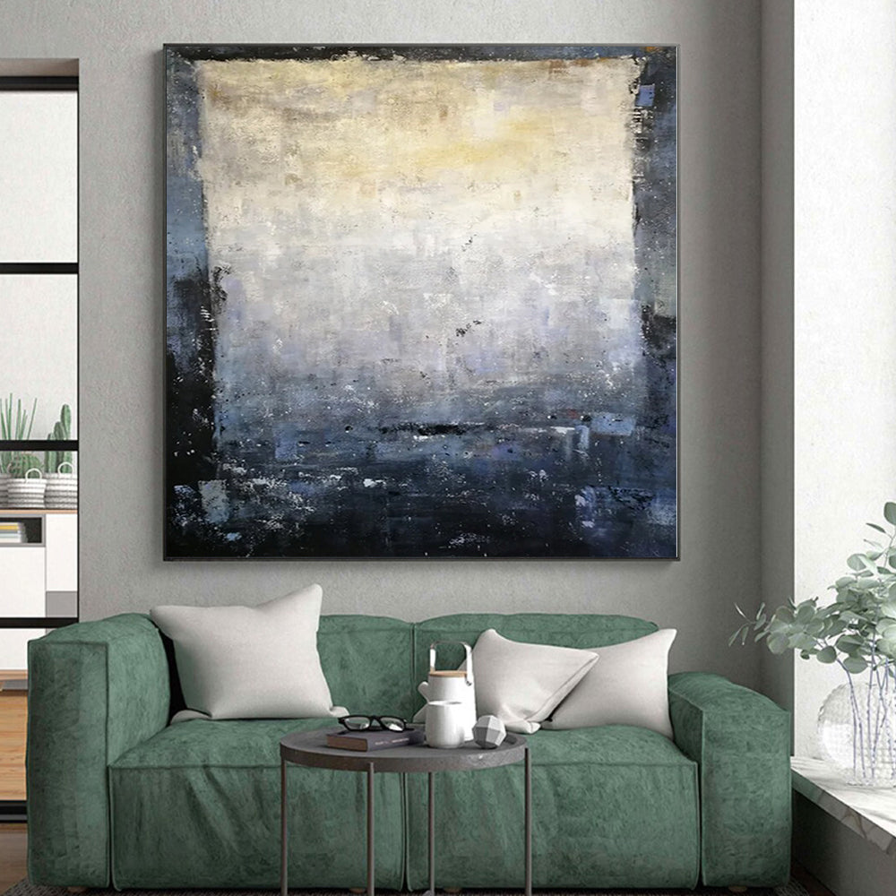 Oversized Abstract Wall Art Gray & Blue Textured Abstract Painting On Canvas PT098