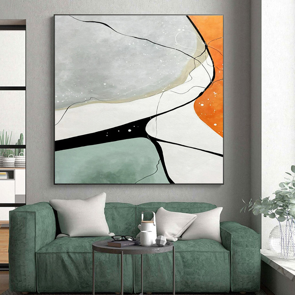 Minimalist Canvas Art Gray, Orange, and Green Geometric Abstract Art PT730