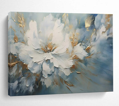 Oversized Abstract Wall Art Blue, White, and Gold Textured Abstract Floral Art HPS407