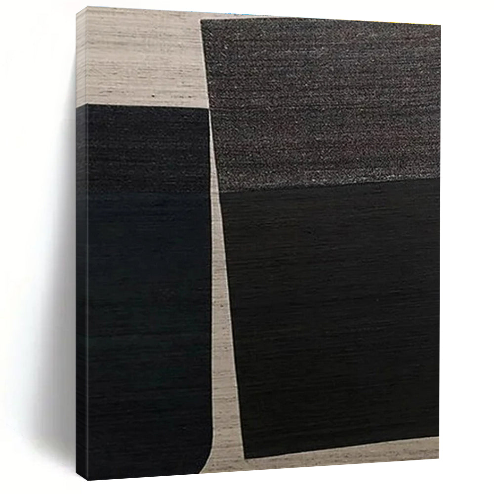 Minimalist Canvas Art Black and Beige Geometric Abstract, Modern Art Acrylic PT549