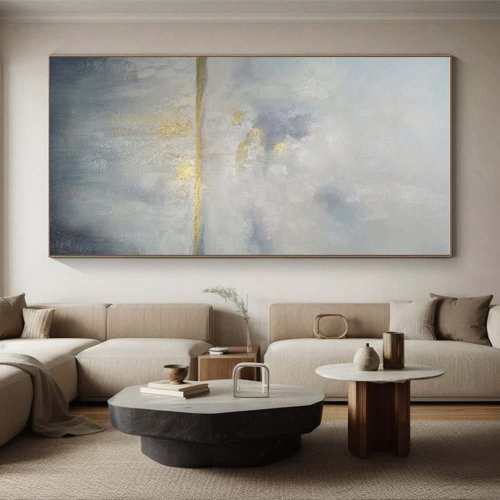 Large Size Gray, Blue, and Gold Textured Landscape Abstract Art PT773