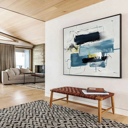 Huge Size Blue, Black, and Yellow Abstract Expressionist Art HPS353