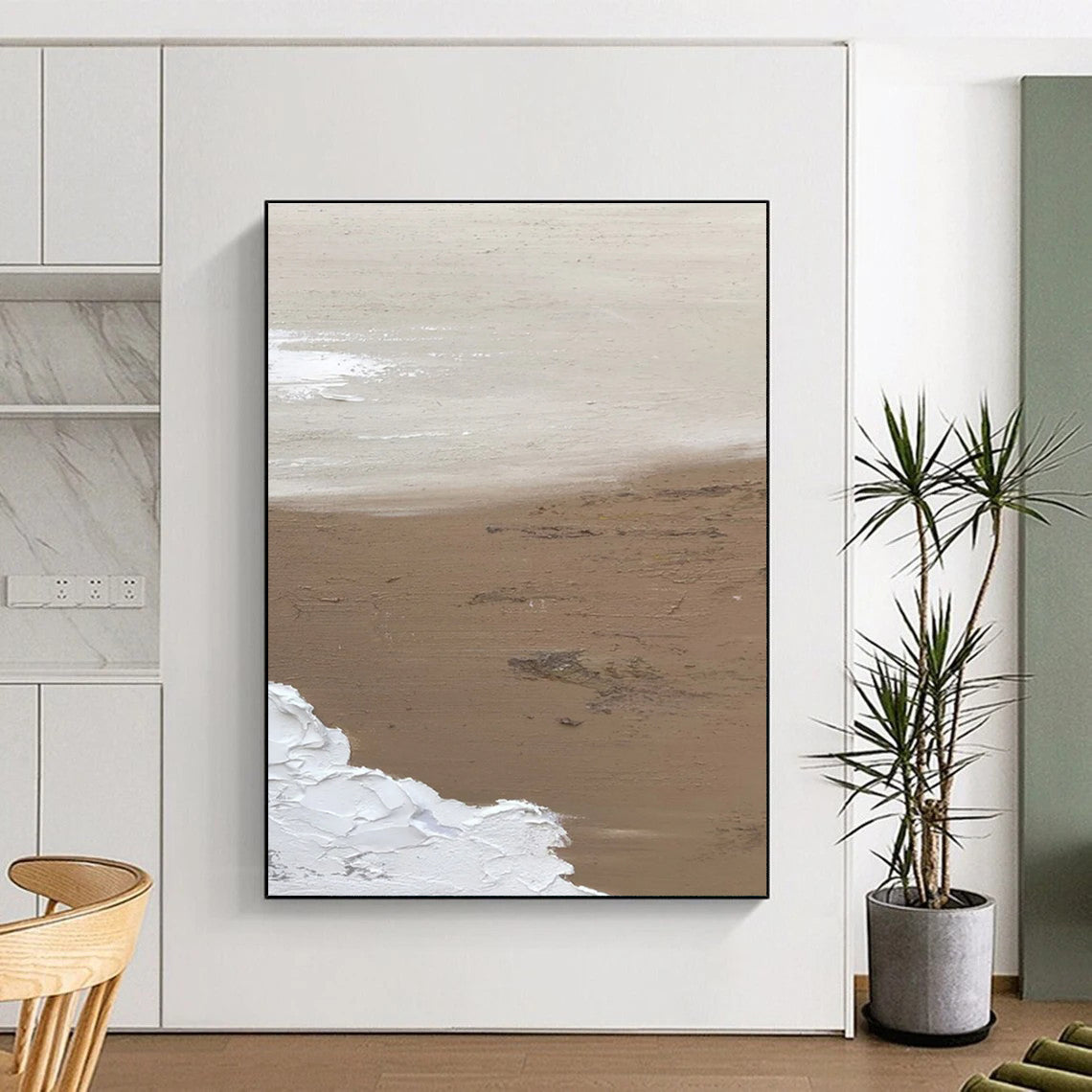 Huge Size Beige, White, and Brown Textured Abstract Seaside Art DPS458