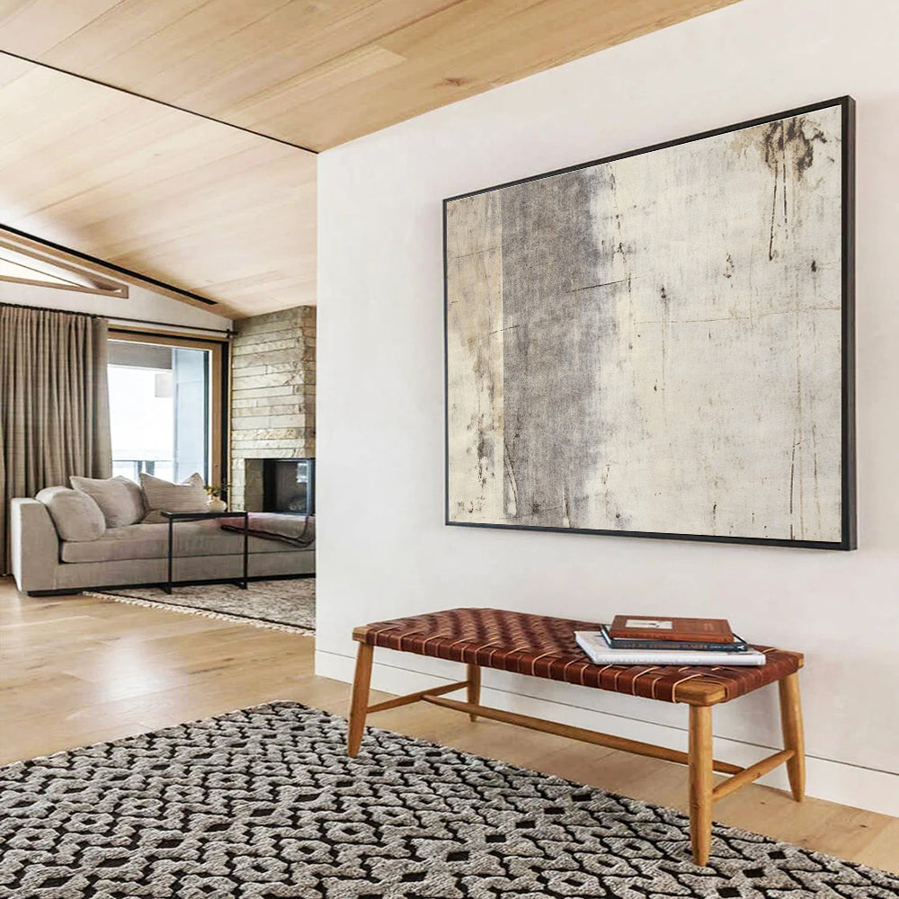 Minimalist Canvas Art Gray & Beige Textured Abstract Painting HPS256