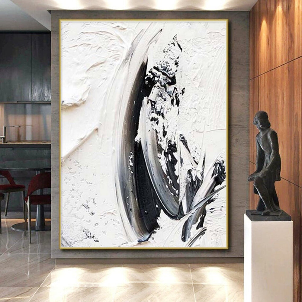 Minimalist Canvas Art Black and White Textured Abstract, Modern Art Acrylic PT560