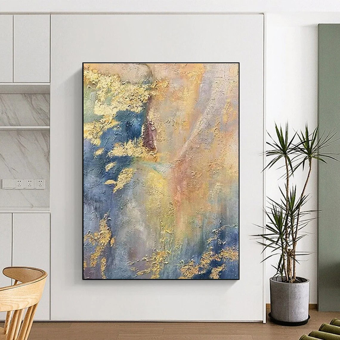 Acrylic Modern Art Paintings Blue Gold Textured Abstract Landscape Art PT507