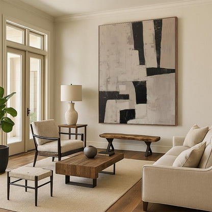 Minimalist Canvas Art Black and Beige Geometric Abstract Art PT634