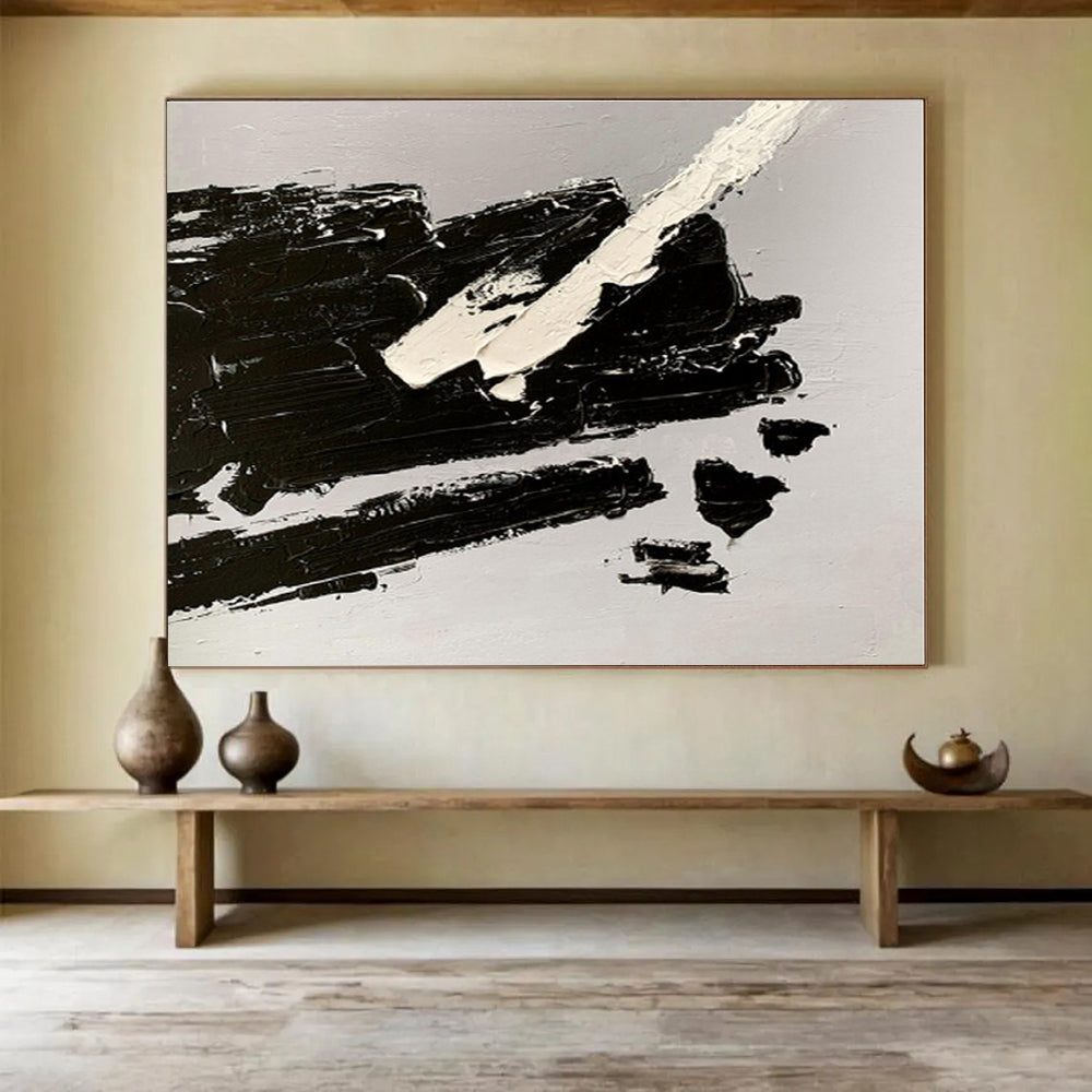 Cool Abstract Paintings Black & White Bold Textured Abstract Painting On Canvas HPS073