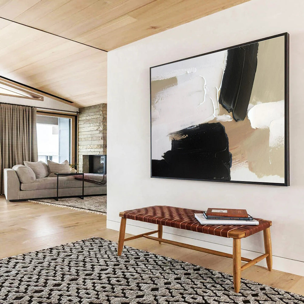 Cool Abstract Paintings Black, White, and Beige Textured Abstract Minimalist Art HPS358