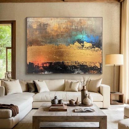 Acrylic Modern Art Paintings Gold, Blue, Brown & Black Textured Abstract Painting HPS284