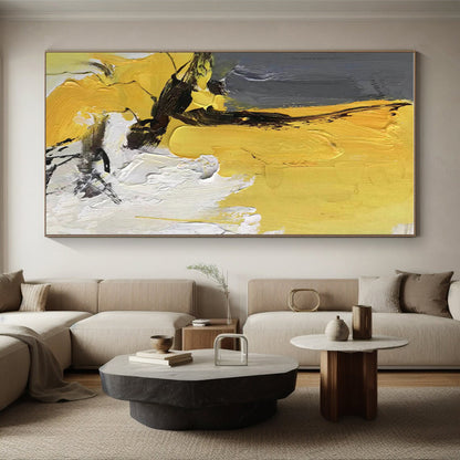 Minimalist Canvas Art Yellow Gray White Textured Abstract Art PT390