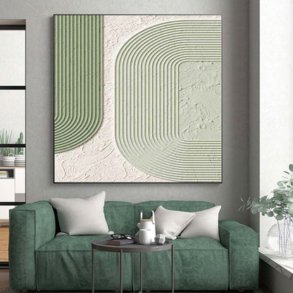 Oversized Abstract Wall Art Green & White Geometric Textured Abstract Painting On Canvas PT078