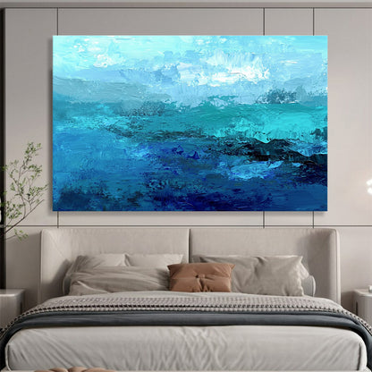 Cool Abstract Paintings Teal, Blue & White Textured Coastal Abstract Painting HPS287