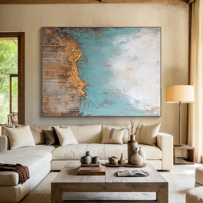 Teal Gold Brown Gray Abstract Art PT149