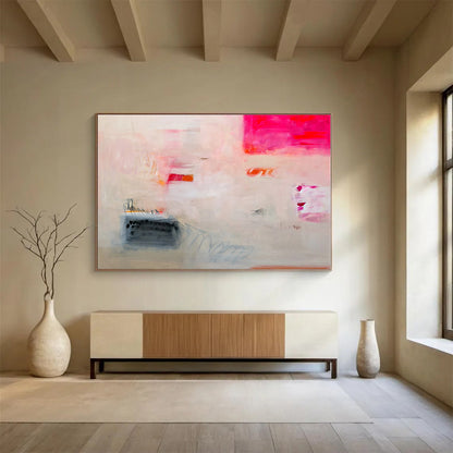 Large Contemporary Wall Art Soft Pink & Gray Abstract Composition On Canvas HPS020