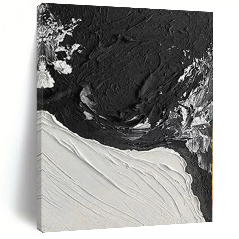 Oversized Abstract Wall Art in Black and White with Textured Brushstrokes PT019