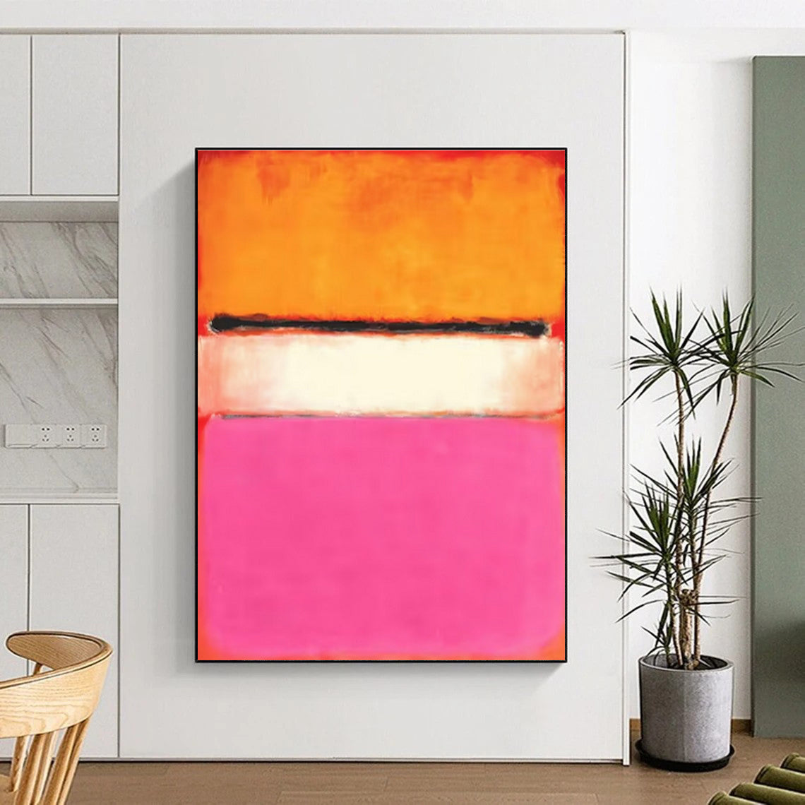 Modern Art Acrylic Orange, Pink & White Color Block Abstract, Large Size DPS495
