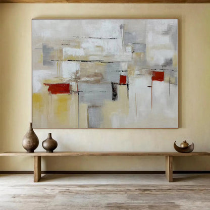 Minimalist Canvas Art Neutral Tones With Red Accents Abstract Painting On Canvas HPS130