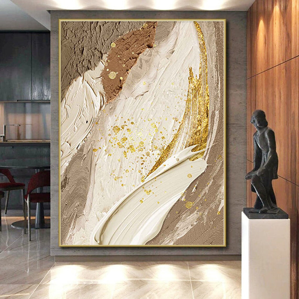Hand Painting Beige, Brown & Gold Textured Abstract Painting On Canvas PT072