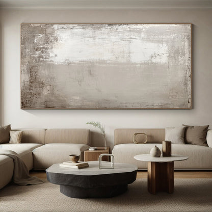 Big Abstract Painting On Canvas With Gray, White Textured Minimalist Design On Canvas PT183