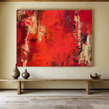 Oversized Abstract Wall Art Red & Beige Textured Abstract Painting On Canvas HPS080