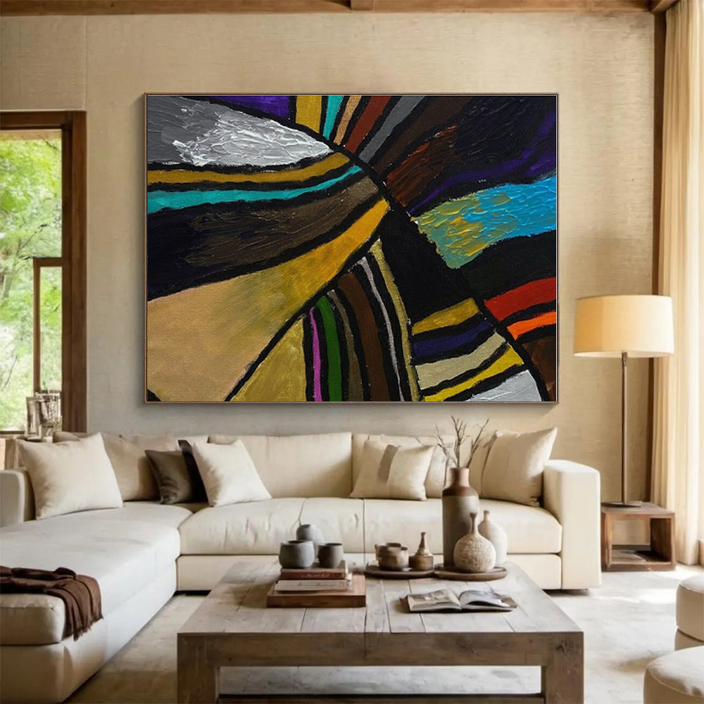 Hand Painted Art Colorful Geometric Abstract On Canvas HPS011