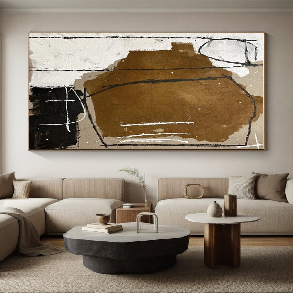 Cool Abstract Paintings Brown, Black, and White Geometric Abstract Art PT694