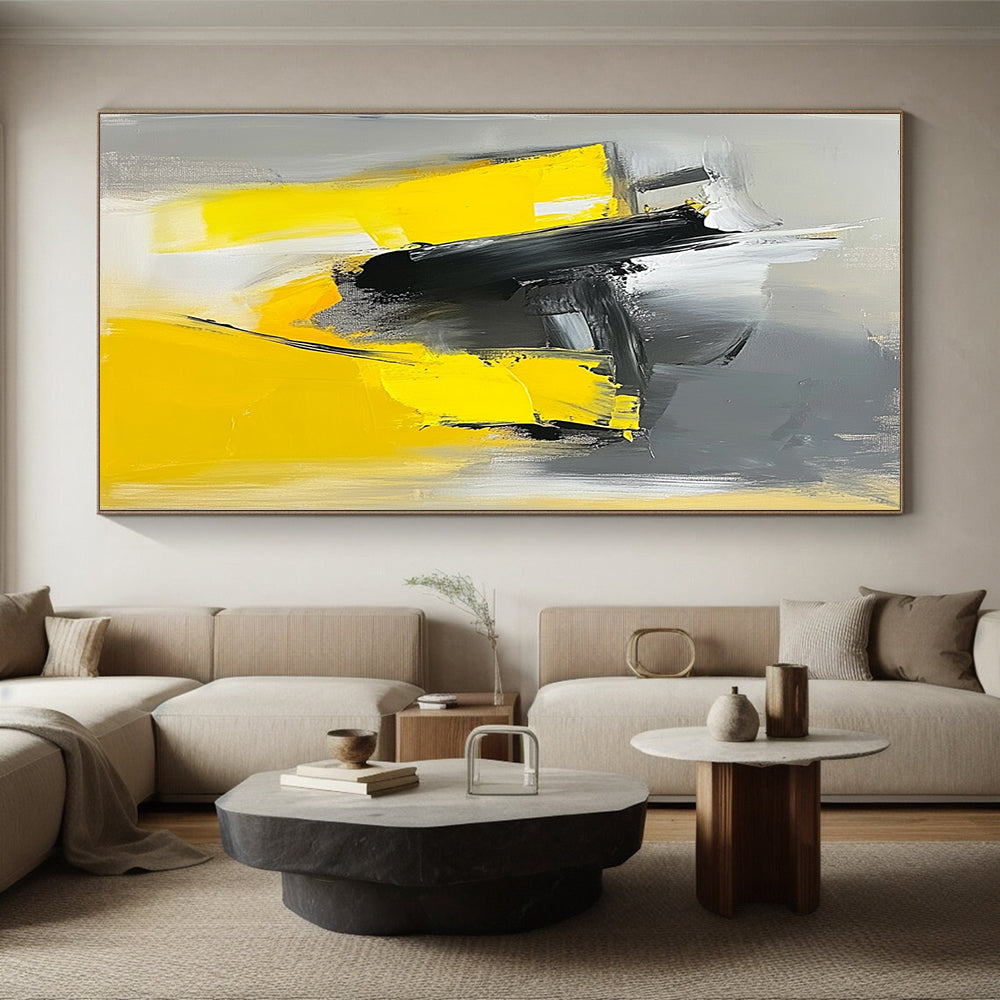 Yellow Black Gray White Abstract Art PT142