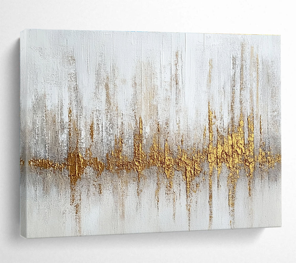 Large Size Gold, Gray & White Textured Abstract Painting HPS293