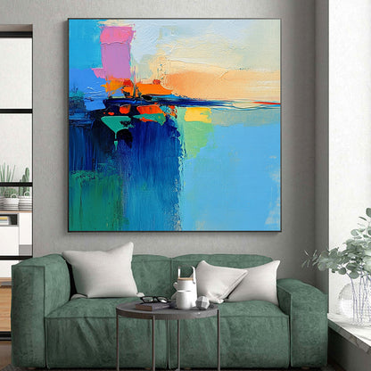 Hand Painting Multicolor Textured Seaside Abstract Painting On Canvas PT122