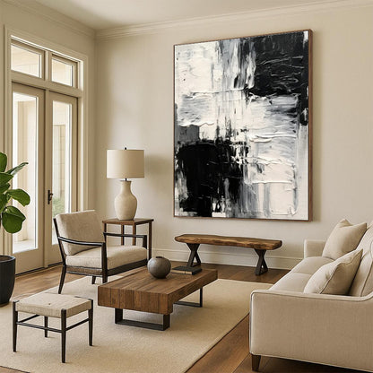 Minimalist Canvas Art Black, White, and Gray Textured Abstract Art PT733